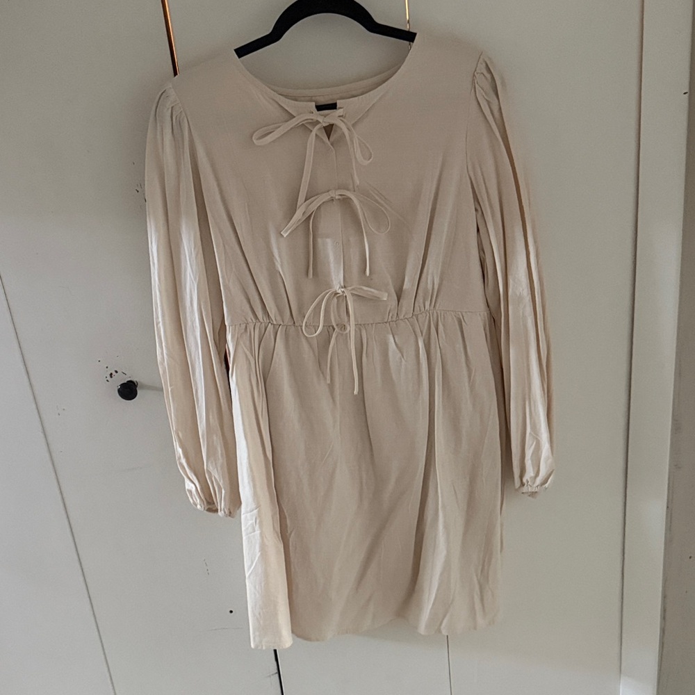 Tie Front Casual Cream Dress